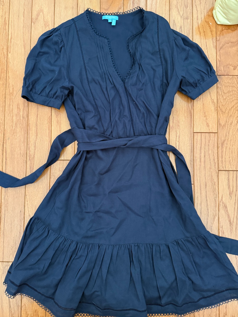 Draper James Navy Belted Puff-Sleeve Mini Dress